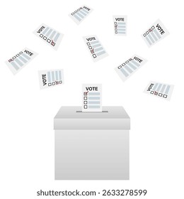 Urna con Papeleta o Papel de Voto. Concepto electoral. Ilustración vectorial.
