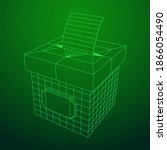 Ballot box with Ballot paper. Wireframe low poly mesh vector illustration.