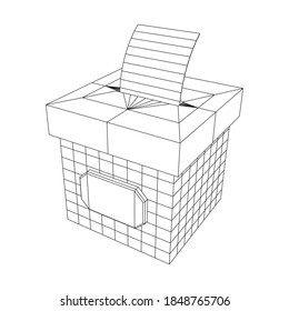 Ballot box with Ballot paper. Wireframe low poly mesh vector illustration.