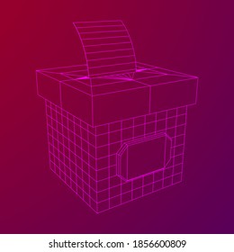 Ballot box with Ballot paper. Wireframe low poly mesh vector illustration.