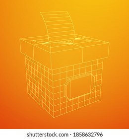 Ballot box with Ballot paper. Wireframe low poly mesh vector illustration.