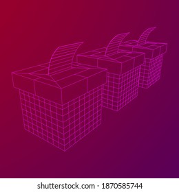 Wahlurne mit Wahlzettel. Wireframe Low-Poly-Mesh, Vektorgrafik.