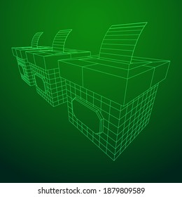 Ballot box with Ballot paper. Wireframe low poly mesh vector illustration.
