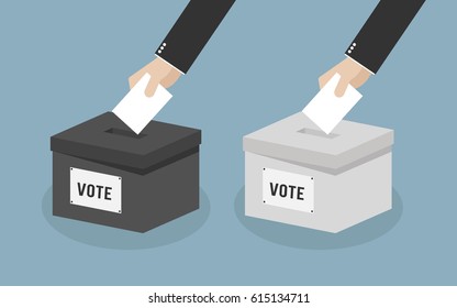 Ballot Box Person Casting Vote , Hand Putting Paper in the ballot box