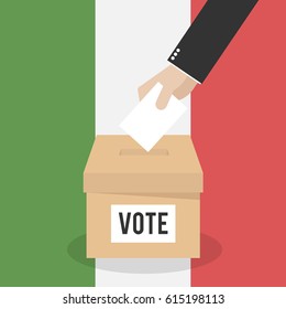 Ballot Box Person Casting Vote, Hand Putting Paper in the ballot box, Mexico flag background.