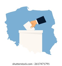 ballot box with Poland map; Poland 2025 Presidential Election, Voting, Democracy concept - vector illustration