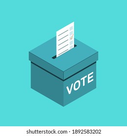 Ballot box. In it put a paper with a choice. Vector illustration in isometric style.