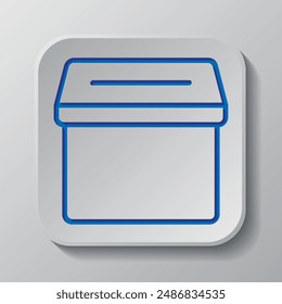 Ballot box simple icon vector. Flat design. Paper cut design. Cutted blue symbol with shadow. Gray badge button, gray background.ai