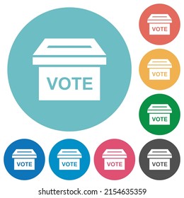 Ballot box solid flat white icons on round color backgrounds