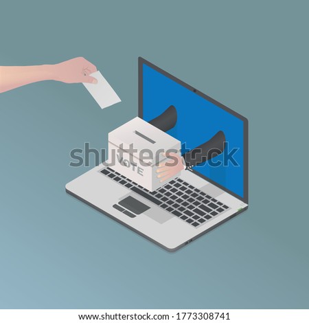 Ballot box that come out from laptop monitor. Online voting and election concept.