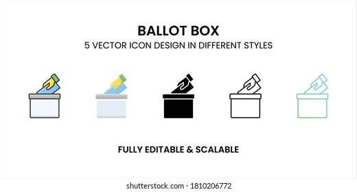 Ballot box vector icon in colored outline, flat, glyph, line and gradient