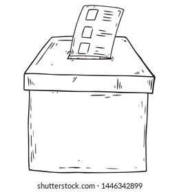 Ballot box. Vector illustration box for vote. Ballot box for voting in elections hand drawn. Voting ballot, form, list icon.