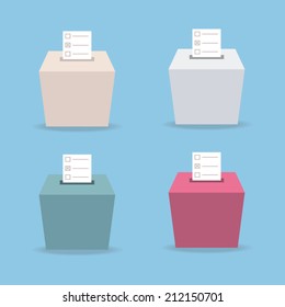 ballot box vote 4 color, flat design, vector