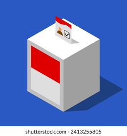 Ballot box or vote box. Indonesian general election concept. 3D isometric illustration for banner, poster, presentation, infographic, website, and other uses.