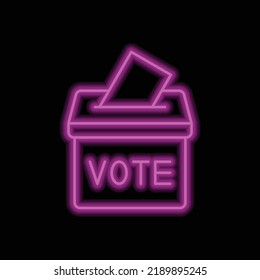 Ballot box and vote simple icon vector. Flat design. Purple neon on black background.ai