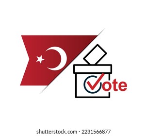 Ballot box and voting concept on white background. Vector election campaign with turkish flag.
