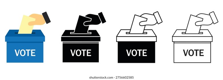 Ballot Box Voting Icon Set Vector – Democracy Election and Poll Symbol in Solid and Outline Styles	