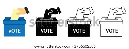 Ballot Box Voting Icon Set Vector – Democracy Election and Poll Symbol in Solid and Outline Styles	