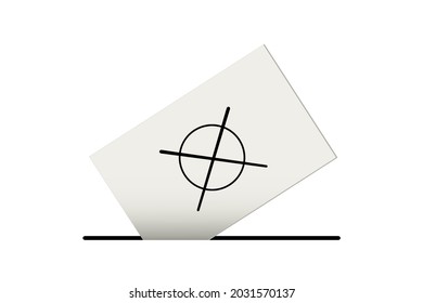 Ballot box with voting sheet and election cross,
Vector illustration isolated on white background
