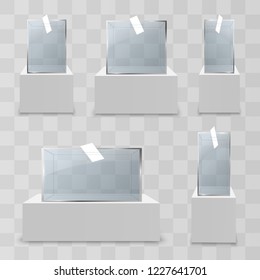 Ballot boxes with ballot. Realistic empty transparent ballot box on transparent background.
Set of voting containers.