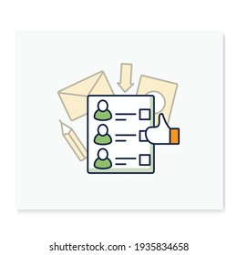Icono de color de la cédula de votación. Formulario de votación vacío o lista de verificación. Elección, concepto de votación. Democracia. Elecciones parlamentarias o presidenciales. Ilustración vectorial aislada
