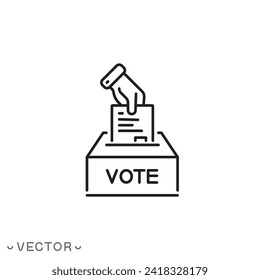 Wahlzettel und Wahlzeilenvektorsymbol. Wahl und Auswahl, Vektorgrafik. Lineares Ballot-Box-Zeichen. Dünnzeilensymbol einzeln auf weißem Hintergrund, bearbeitbarer Strich eps10 Vektorgrafik