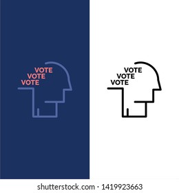 Ballot, Election, Poll, Referendum, Speech  Icons. Flat and Line Filled Icon Set Vector Blue Background
