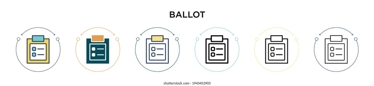 Icono de boleta de votación en estilo relleno, delgado, contorno y trazo. Ilustración vectorial de dos íconos vectoriales de votación en color y negro se puede utilizar para móviles, ui, web
