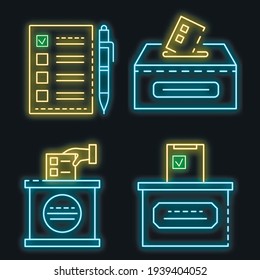 Ballot icon set. Outline set of ballot vector icons neon color on black