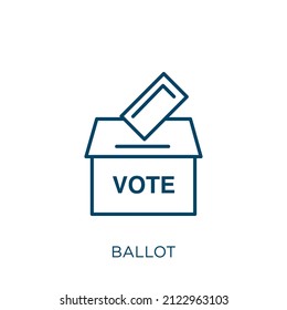 ballot icon. Thin linear ballot outline icon isolated on white background. Line vector ballot sign, symbol for web and mobile