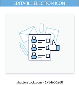 Symbol für die Wahlurne. Leeres Wahlformular oder Checkliste. Wahl, Wahlkonzept. Demokratie. Parlaments- oder Präsidentschaftswahlen. Einzige Vektorgrafik. Bearbeitbarer Hub