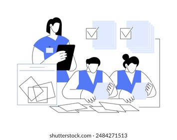 Ballot manual sorting abstract concept vector illustration. Group of poll workers sorting ballots, social science and movement, processing of votes from presidential elections abstract metaphor.