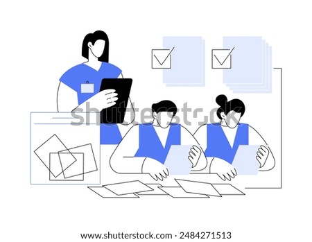 Ballot manual sorting abstract concept vector illustration. Group of poll workers sorting ballots, social science and movement, processing of votes from presidential elections abstract metaphor.