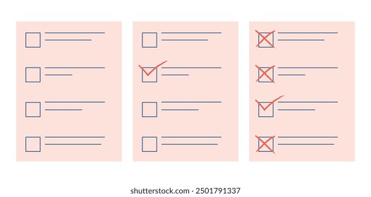 Ballot Paper with Check Mark Isolated on White Background. Design Element for Election Campaign. Vector Illustration in flat style. Voting concept