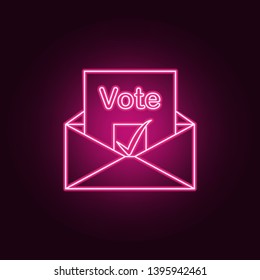 Ballot paper in an envelope neon icon. Elements of election set. Simple icon for websites, web design, mobile app, info graphics