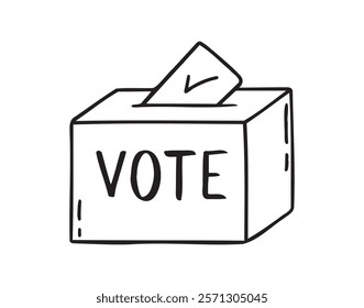 Ballot paper into the box and lettering vote sketch hand drawn doodle icon. Single element elections concept. Vector illustration