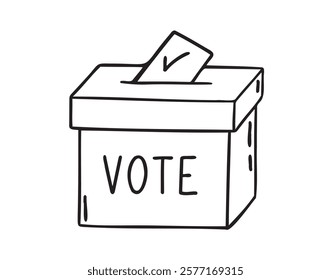 Ballot paper into the box and lettering vote sketch hand drawn doodle icon. Single element elections concept. Vector illustration