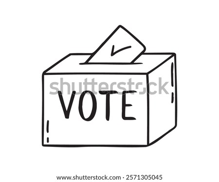 Ballot paper into the box and lettering vote sketch hand drawn doodle icon. Single element elections concept. Vector illustration
