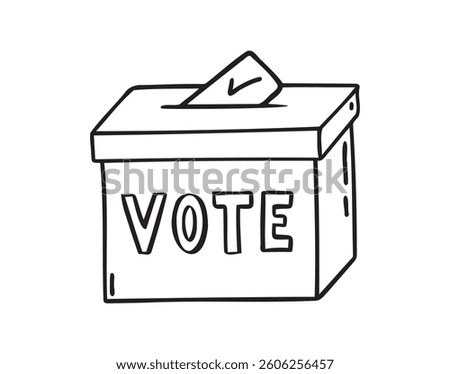 Ballot paper into the box and lettering vote sketch hand drawn doodle icon. Single element elections concept. Vector illustration