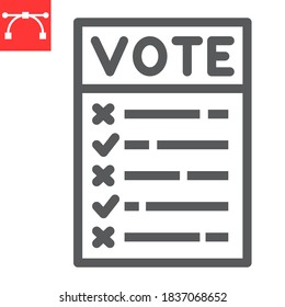 Ballot paper line icon, election and checklist, voting paper sign vector graphics, editable stroke linear icon, eps 10