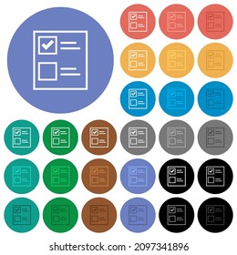 Ballot-Papier umreißen mehrfarbige Flachsymbole auf runden Hintergründen. Einschließlich der Variationen von weißen, hellen und dunklen Symbolen für Hover- und Active Status-Effekte und Bonusfarben.
