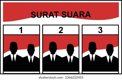 Ballot paper with silhouettes of 3 candidates for president and vice president. Vector illustration of presidential election in Indonesia