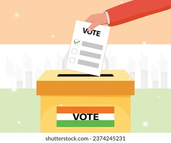 Ballot Paper Voting with Indian Voter Casting his Vote in Ballot Box - Indian Election Concept 