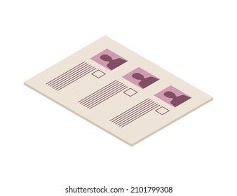 Ballot with three candidates voting isometric icon vector illustration