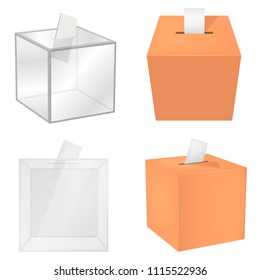 Ballot voting box democracy mockup set. Realistic illustration of 4 ballot voting box democracy mockups for web