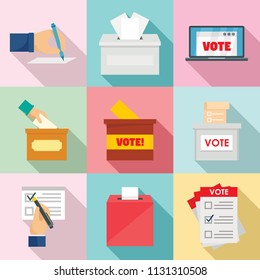 Ballot voting box vote polling icons set. Flat illustration of 9 ballot voting box vote polling vector icons for web