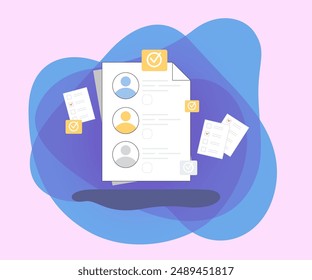 Ballots with candidates and citizens opinions. Voting papers with checkmarks flat vector illustration. Democracy, election campaign concept
