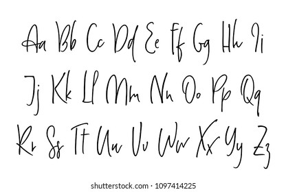 Ballpen lettering vector alphabet. Uppercase and lowercase handwritten letters. Modern calligraphy, vector illustration.