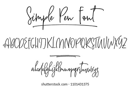 Ballpen lettering vector alphabet. Uppercase and lowercase handwritten letters. Modern calligraphy, vector illustration.