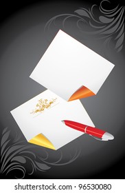 Ballpen and pure pages on the dark background. Vector
